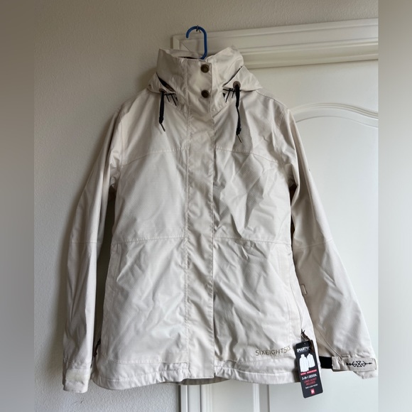 686 White SMARTY 3-in-1 Spellbound Ski Snowboard Jacket - Birch Geo Jacquard - Picture 1 of 8